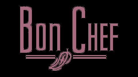Bon Chef logo with pink text and chef hat icon on black background