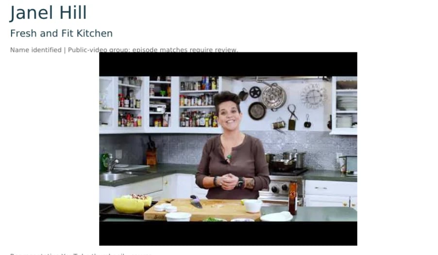 Janel Hill in her Fresh and Fit Kitchen, preparing food at a counter with ingredients and kitchen tools visible