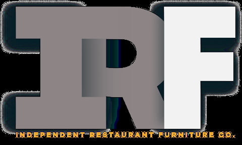 IRF Independent Restaurant Furniture Co. logo with gray and white lettering and gold text below