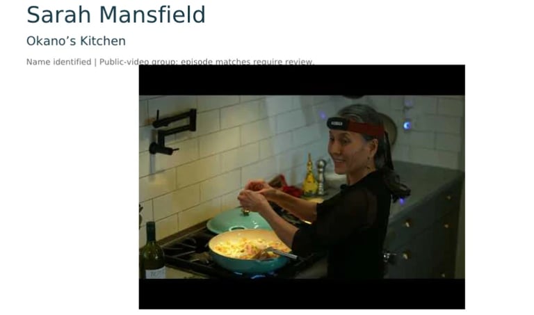 Sarah Mansfield cooking at stove in Okanos Kitchen, holding food with tongs over a pan